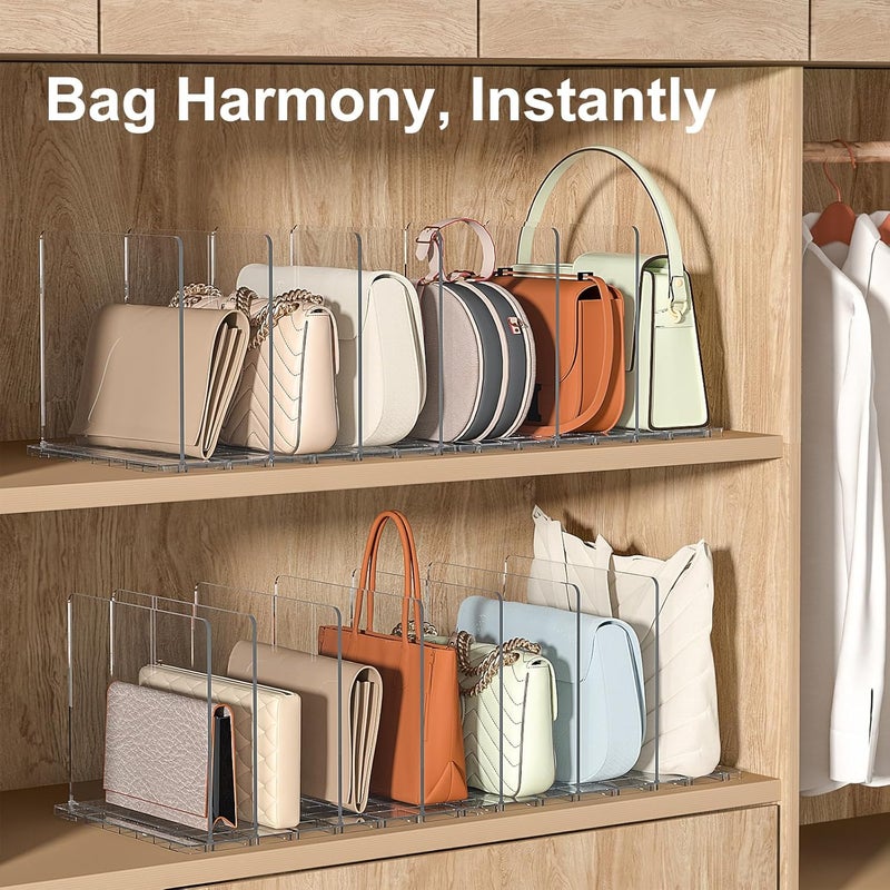 SortNStore Bag & Purse Organizer for Closet: Adjustable Clear Handbag Storage Shelf - Plastic Clutch Dividers for Closet Organizers and Storage - Keep Carteras & Pocketbook Upright - Image 2